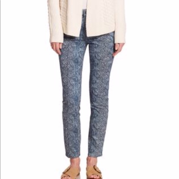 Tory Burch Women's Blue Boa-print Slim Jeans - Picture 1 of 6